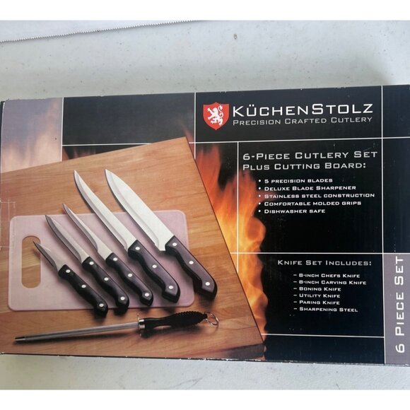KüchenStolz 6-Piece Knife Set With Cutting Board & Sharpener New Homemaker Gift - Picture 2 of 5